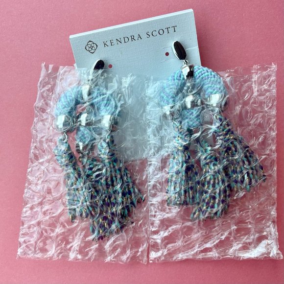 NWT Kendra Scott Tassel Chandelier Earrings Pale Blue Mix - Picture 7 of 15